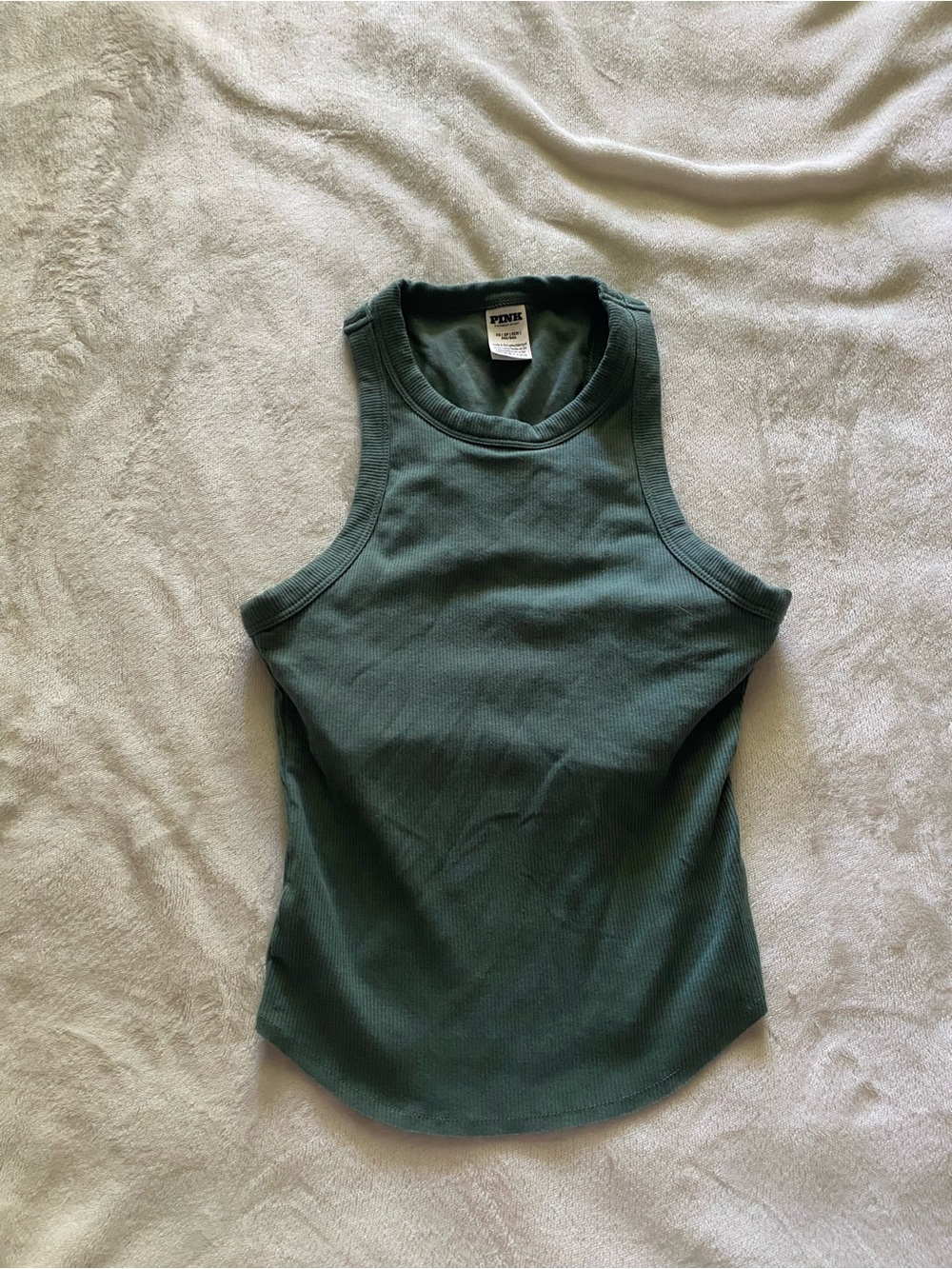 PINK Victoria's Secret Ribbed Racerback Tank Top - Dark Green